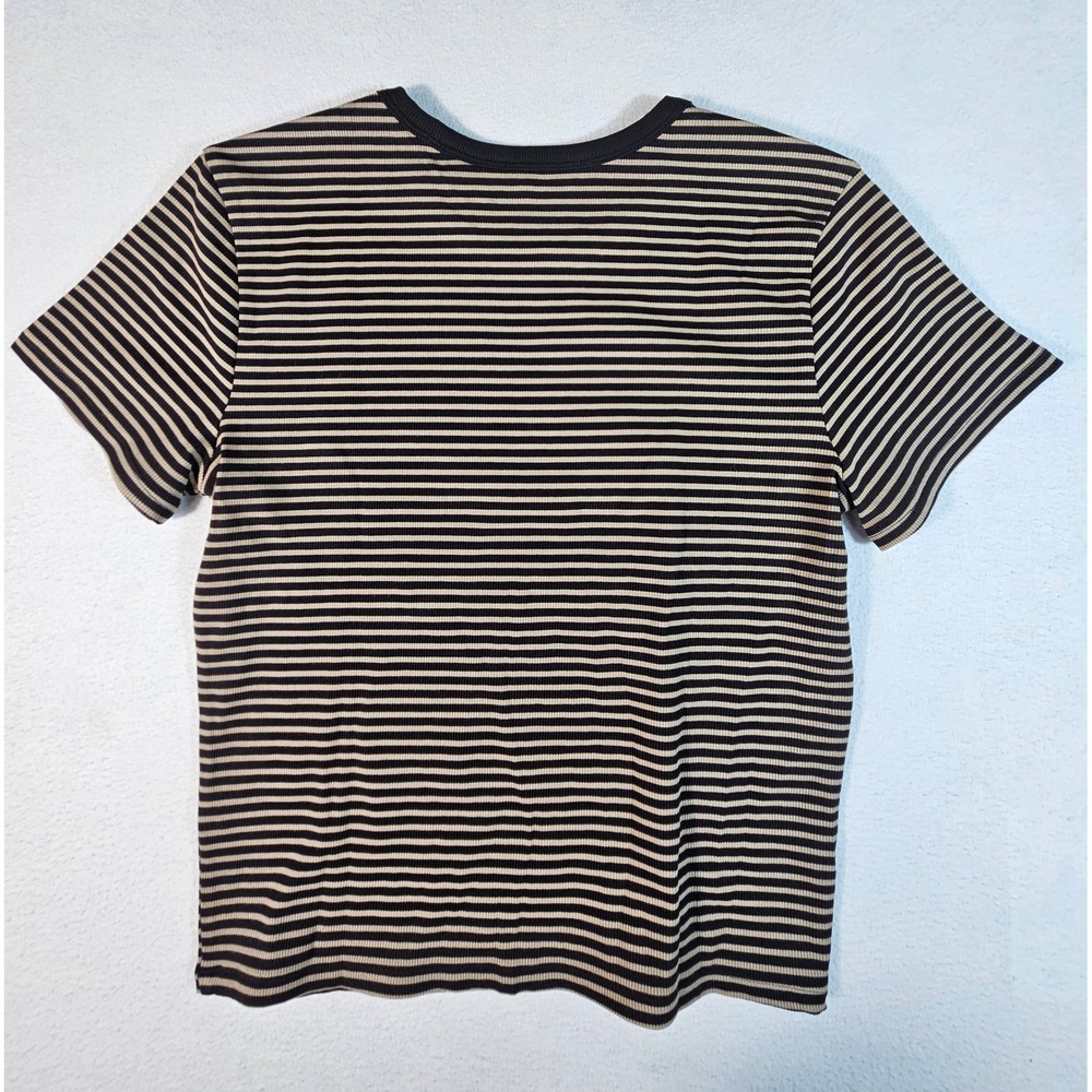 Athleta Signature Rib Crop Tee Striped Black Tan Short Sleeve Modal Top M NEW - Picture 9 of 10